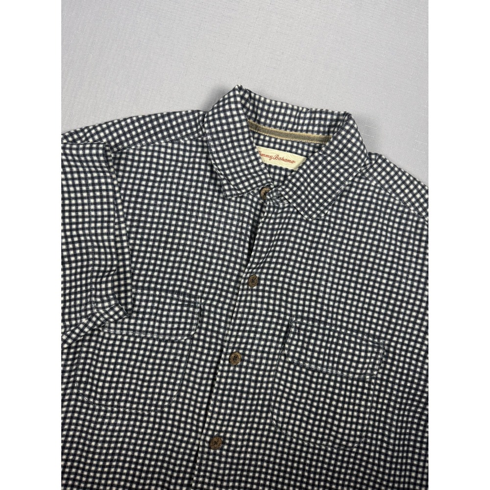 Tommy Bahama Mens Medium 100% Silk Gingham Check Short Sleeve Button Down Shirt